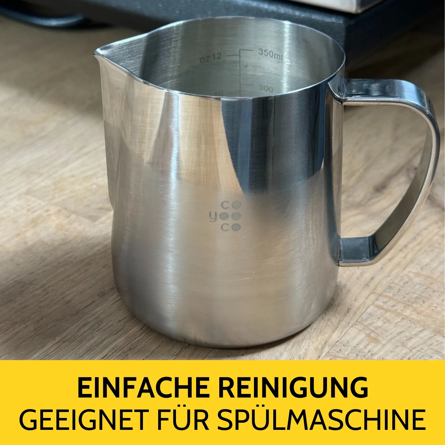 Milchkännchen für Latte Art aus Edelstahl.