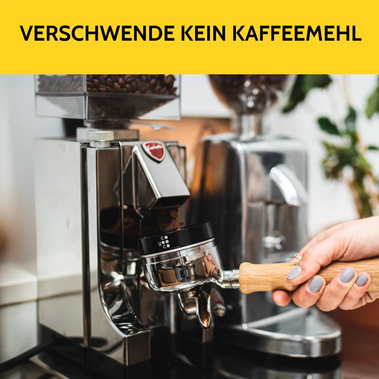 Kaffeemehl aus der Kaffeemühle in den Siebträger mit Dosierring.